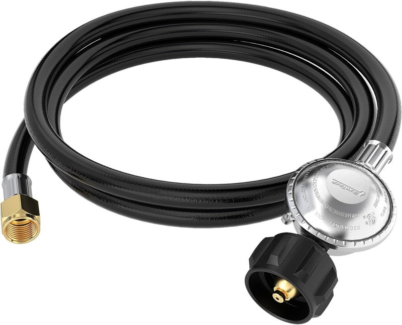 CALPOSE 6 Feet Propane Hose with Regulator, Universal Gas Grill Regulator and Hose for Blackstone 28''/36'' Griddle, Weber Grill, Propane fire pit and More, 3/8" Female Flare for Most LP Gas Grills - Image 1